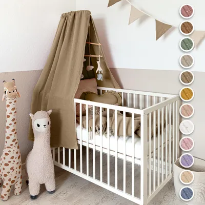 Produktbild von Babybett Himmel Gold aus Musselin - handgenähter Baldachin