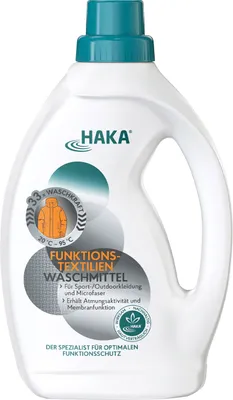 A bottle of HAKA Funktionstextilien Waschmittel.