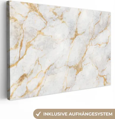 Obrázek produktu pro OneMillionCanvasses® - Obrazy na plátně - 140x90 cm, Mramor - Bílá - Zlatá - Abstraktní, Nástěnné umění Tisk Nástěnná dekorace - Fotografie na plátně - Obraz na dřevěném rámu