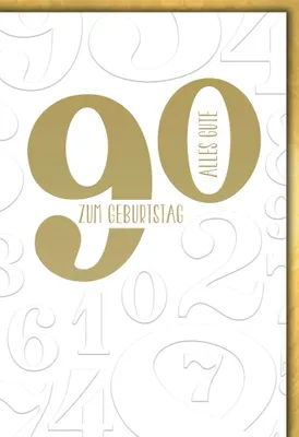 Produktbild von 90. Geburtstag Glückwunschkarte mit Briefumschlag Große Zahl in gold