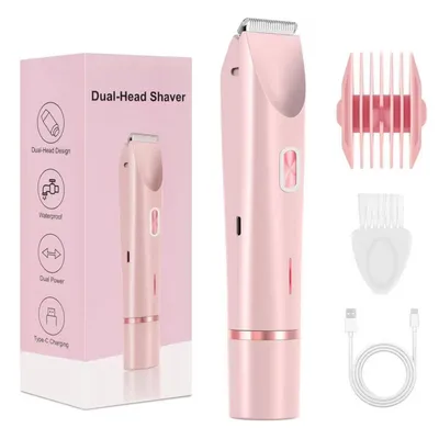 Produktbild von Intimrasierer Damen, 2-in-1 Doppelkopfrasierer USB-C-aufladbar, Elektr. für Gesicht/Beine/Arme, wasserdichter Trimmkopf, leicht reinigbar