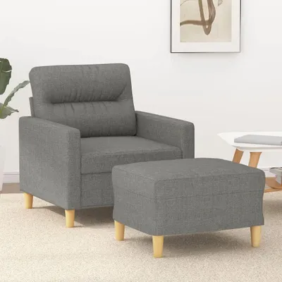 Produktbild von Dunkelgrauer Sessel mit Hocker und 60 cm breiter Sitzfläche aus strapazierfähigem Stoff auf Metallgestell