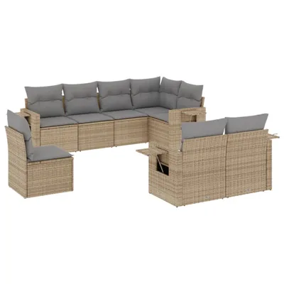 Produktbild von vidaXL 8-tlg. Garten-Sofagarnitur mit Kissen Beige Poly Rattan