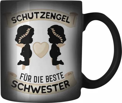 Produktbild von Trendation - Schutzengel Schwester Farbwechsel Zauber-Tasse Geschenk für Schwester Geschenkidee Beste Schwester Geburtstag (Schwarz)