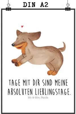 Produktbild von Mr. & Mrs. Panda Bild Hund Dackel DIN A2 - Weiß - Geschenk, Wandbild, Herz, Sprüche, Hunde, Kunstdruck, Posterdruck, wandkunst, drucke