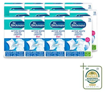Image de 12 lingettes blanchissantes Dr. Beckmann Active White pour éliminer les traces de gris - Pack économique - 12 pièces
