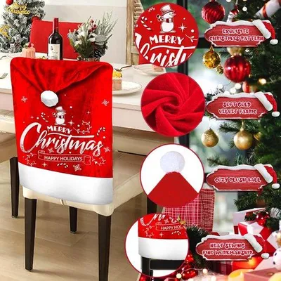 Produktbild von Unyqoos® 4er-Set Weihnachts-Stuhlhussen im Mützen-Look, 65 x 50 cm, goldener Samt mit Bommel – festliche Tischdeko