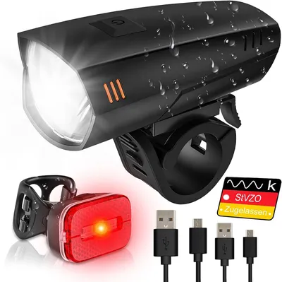 Obrázek produktu pro Sada předních a zadních světel na kolo, LED světla na kolo, velmi jasná, nabíjecí přes USB, vodotěsná (IPX6)