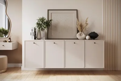 Zdjęcie produktu dla Komoda 200 cm kaszmir wisząca czterodrzwiowa Lorini czarne uchwyty pojemna