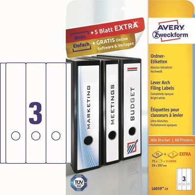 Produktbild von Ordner-Etiketten 59x297 mm VE=30x90 Stück weiß