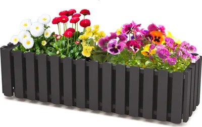 Produktbild von Balkonkasten Blumentopf Pflanzkasten Zaun Anthrazit B 58cm 10 L Balkontopf Garten Blumenkasten Zaunimitation Geländer Optik Kunststoff