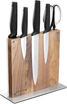 Produktbild von Doppeltes magnetisches Schneidbrett aus Acacia-Holz - Organizer für Messer mit Schutzplatte