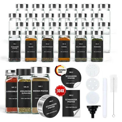 Image de Omgoods - Ensemble de 24 pots en verre pour épices avec couvercles et étiquettes