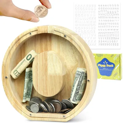 Produktbild von Personalisierte Spardose aus Holz mit dem Alphabet von A bis Z, eine kreative große Spardose als Geschenk für Geburtstage, Weihnachten und Thanksgiving.