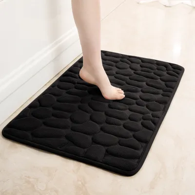 Produktbild von Rutschfeste Badematte Badteppiche 50 x 80 cm, Badezimmerteppich mit Memory Foam, Badezimmerteppich Duschvorleger Duschteppich für Badewanne, Dusche, Badezimmer,Schwarz