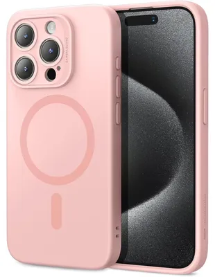 Obrázok produktu pre Puzdro pre iPhone 15 Pro, MagSafe, ružová farba, tekuté silikón, tlmiace nárazy, ochrana displeja a fotoaparátu