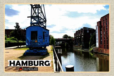Produktbild von vianmo Holzschild 20x30 cm Hamburg Barmbeck Fluss Bildmotiv Reisemotiv Abenteuer Reisen