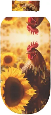 Produktbild von Wickeldecken-Set mit Sonnenblumen und Hühnern sowie passendem Stirnband, ideal nach dem Baden