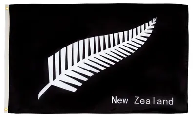 Neuseeland-Flagge, schwarzer Farn, 90x60 cm, 2 Ringe