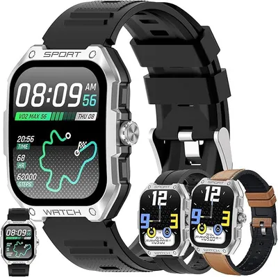 Produktbild von Smartwatch, 1,83" AMOLED Fitnessuhr mit Telefonfunktion, 370mAh Batterie, Sportuhr mit Anrufe mit Schlafmonitor, 5ATM für iOS Android, 3 Armbänder