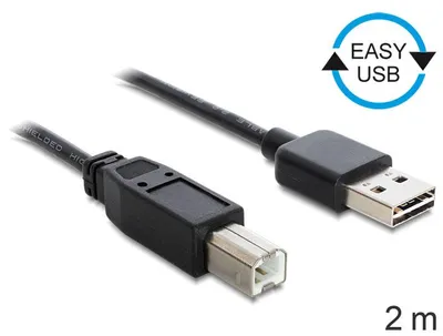 Produktbild von DeLOCK 2m USB 2.0 A - B m/m, 2 m, USB A, USB B, USB 2.0, Männlich/Männlich, Schwarz