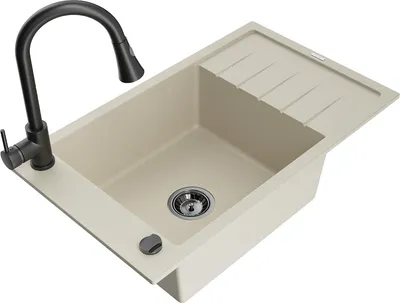 Immagine prodotto di Mexen Elias lavello in granito a 1 vasca con sgocciolatoio e rubinetto da cucina Elia, beige- 6511-69-670101-70