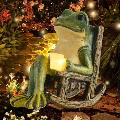 Produktbild von Dekorativer Frosch für den Außenbereich, solarbetriebener Frosch für die Gartendekoration, Gartenfrosch-Dekoration mit wasserdichter Lichterkette, lustige Froschfigur, Froschfigur, Tierstatue für Garten, Terrasse, Rasen, Teiche