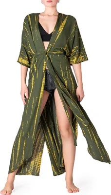 Productafbeelding van PANASIAM Tie-dye kimono, olijgroen met geel, maat L