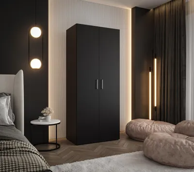 Produktbild von Drehtürenschrank 190x80x48 cm Schwarz – Moderner Kleiderschrank mit viel Stauraum für Schlafzimmer und Flur