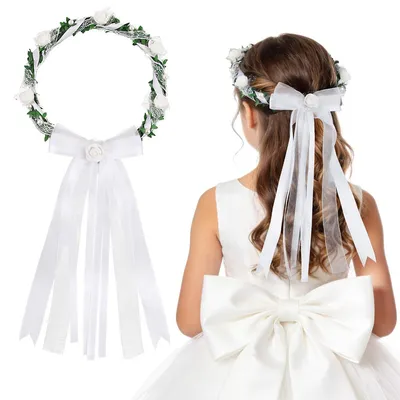 Produktbild von Elegantes Kinder-Haarband mit Perlen und Spitze, ideal für Pfingsten und religiöse Feiern