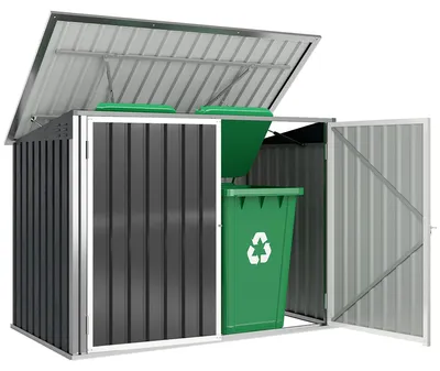 Produktbild von Mülltonnenbox für 2 Mülltonnen aus verzinktem Stahl Müllbox mit Klappdeckel Gasdruckfeder Doppeltür Belüftungsöffnungen