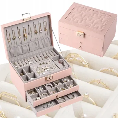 Produktbild von Eleganter Geräumiger Schmuckkasten Organizer 3 Ebenen Rosa