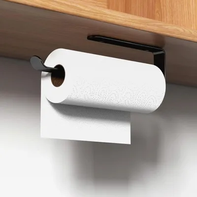 Produktbild von Küchenrollenhalter ohne Bohren/Dosenstanzen, papierrollenhalter, rollenhalter selbstklebendes Aluminium An der Wand montiert, Geeignet für Bad und Küche (Schwarz)