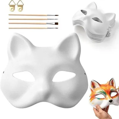 Productafbeelding van Kattenmaskers witte kattenmaskers - beschilderbaar - creatief plezier - ideaal voor feesten
