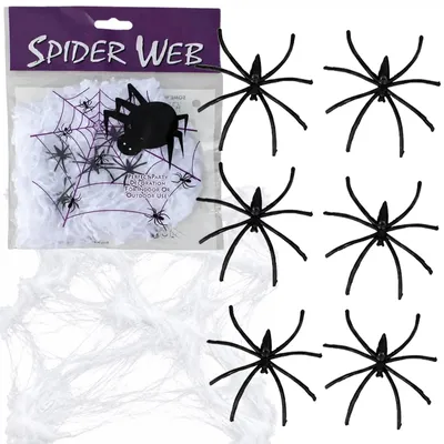 Obrázok produktu pre Svietiaca pavučina Halloween dekorácia 20 pavúkov do domu a záhrady