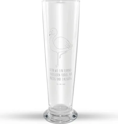 Produktbild von Mr. & Mrs. Panda Bierglas Flamingo Classic - Transparent - Geschenk, Ich, Spruch, Weizenbier Glas, Weißbierglas, Bier, Mr Mrs Weizenglas, Prächtig, Stolz, glücklich, Rosa