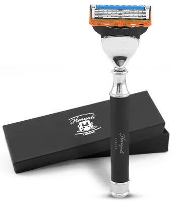 Produktbild von Nassrasierer 5-Klingen-Rasierer für Unisex, Körper- und Gesichtsrasierer, Schwarz Pack, Rasiermesser mit Klinge und messing-silberner Oberfläche