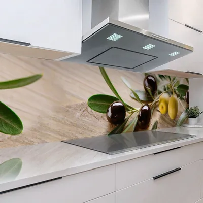 Produktbild von Küchenrückwand Olivenzweige 60 x 300 cm, robuste ABS-Kunststoff Platte Monolith mit Direktdruck