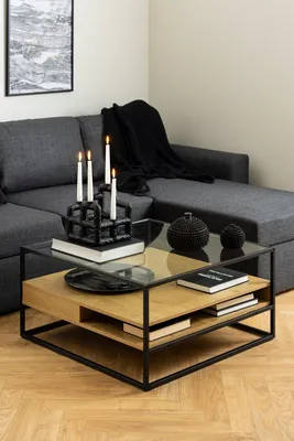 Produktbild von Couchtisch >Randolf< in Wildeiche, schwarz, MDF, Stahl - 80x40x80cm (BxHxT)