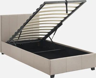 Immagine prodotto di Letto a cassettone con rete a doghe 90x190cm, velluto a coste fini, Beige