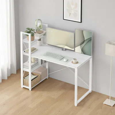 Obrázok produktu pre Široký písací stôl, počítačový stôl s úložným priestorom, kancelársky stôl | Biela farba | 120 x 60 x 120,1 cm