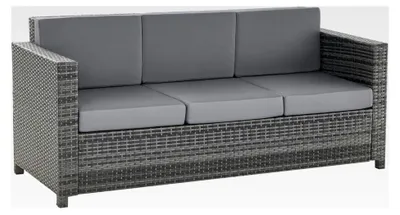 Produktbild von 3-Sitzer Garten Loungesofa aus Poly-Rattan mit Kissen, Metall und Polyester, Grau, 185 x 70 x 80 cm