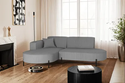 Produktbild von Ecksofa, Sofa L-Form Designer Modena Rein stoff Poso Silber Links