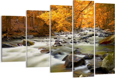 Produktbild von Bild auf Leinwand - Leinwandbild - Stream Herbst Forrest Berg - 150x100cm - Wand Bild - Wanddeko - Leinwanddruck - Bilder - Kunstdruck - Wanddekoration - Leinwand bilder - Wandkunst - EG150x100-2703