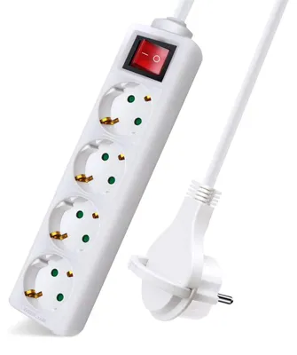 Obrázek produktu pro EXTRASTAR prodlužovací kabel se 4 zásuvkami a vypínačem, kabel 1,5 m, plochá zástrčka, pro domácnost, kancelář a na cesty, 16 A, 250 V, 3680 W, bílá