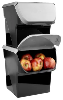 Produktbild von Vilde | 2 x Kartoffel Aufbewahrungsbox mit Deckel 13 L - 34x26 cm - Stapelbare Gemüsebehälter - Grau Schwarz