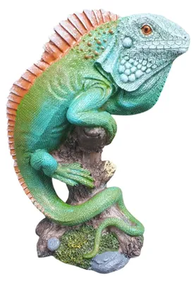 Image de Figurine de léguan sur une branche - Décoration d'extérieur résistante aux intempéries, 16 cm