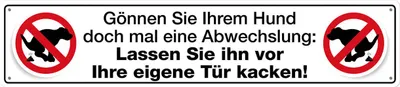 Produktbild von Hund vor eigene Tür kacken, Straßenschild aus Blech 46x10 cm, STR 153