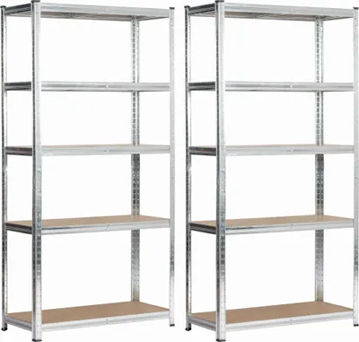 Zdjęcie produktu dla zestaw 2 wytrzymałych półek srebrnych ocynkowanych 90 cm 5 półek W90xH40xD180 cm