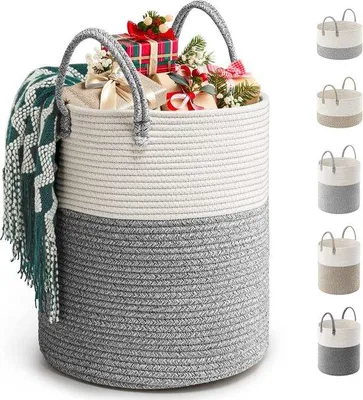 Image de Panier à linge gris 39 L, tissé, pliable, avec poignée, 35 x 40 cm